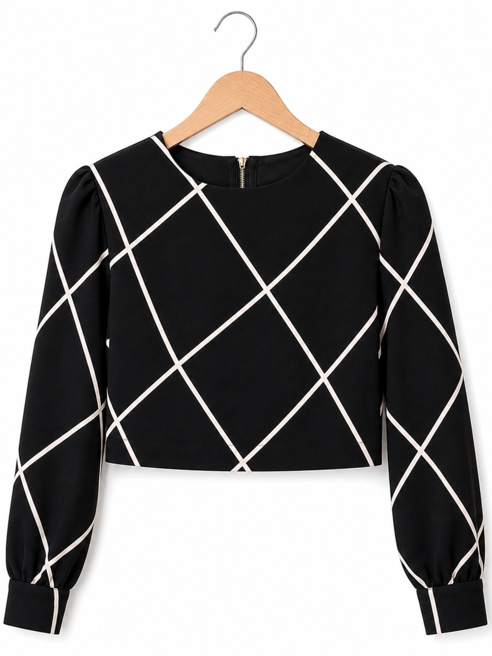 🆕black geo print long sleeve cropped blouse - Picture 3 of 4